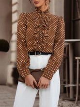 Polka Dot Ruffle Trim Shirt